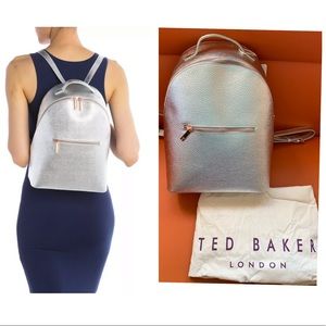 New TED BAKER Silver Smooth Split Leather Backpack